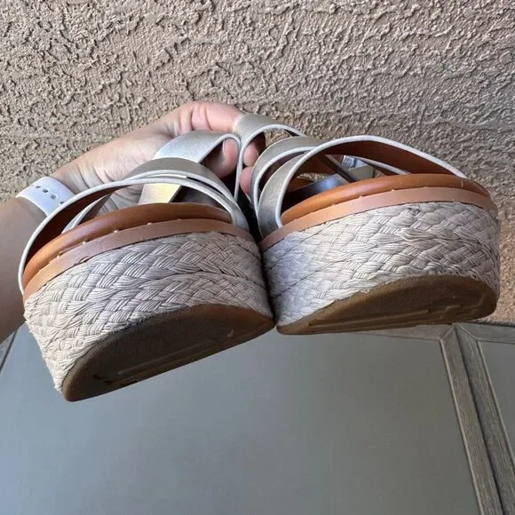 FitFlop Eloise Wedge Sandals Womens Size 8 Silver Platform Espadrille Strappy - Picture 12 of 15
